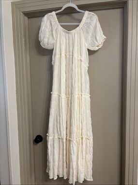 Umgee Cream Gauze Puff Sleeve Maxi Dress